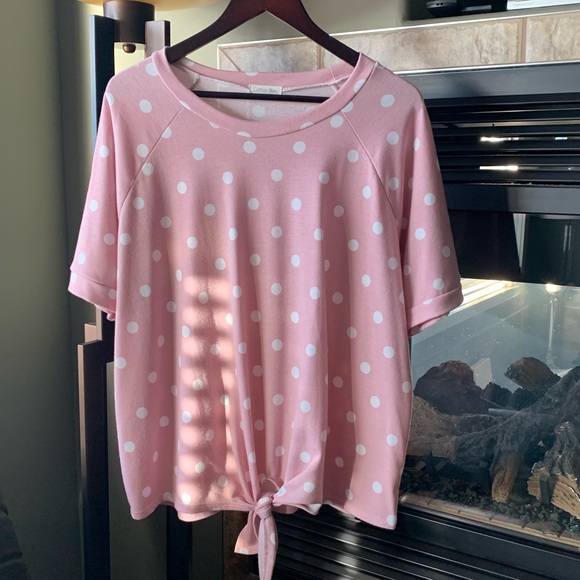 Cotton Bleu Polka Dot Short Sleeved Jersey Top - Picture 2 of 3